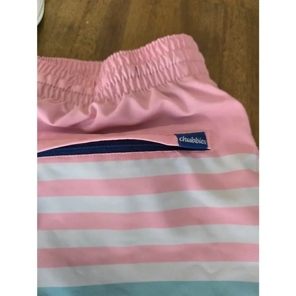 Chubbies Shorts Mens Pink Blue Lined Classic Swim Trunk Pool Beach 5.5